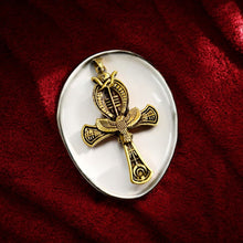 Load image into Gallery viewer, Djed Piillar Horus Ankh Gold Pendant Necklace