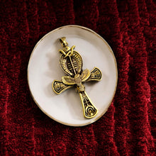 Load image into Gallery viewer, Djed Piillar Horus Ankh Gold Pendant Necklace