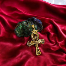 Load image into Gallery viewer, Djed Piillar Horus Ankh Gold Pendant Necklace