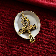 Load image into Gallery viewer, Djed Piillar Horus Ankh Gold Pendant Necklace