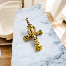 Load image into Gallery viewer, Djed Piillar Horus Ankh Gold Pendant Necklace