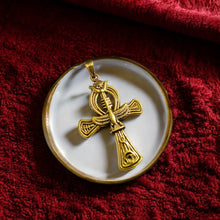 Load image into Gallery viewer, Djed Piillar Horus Ankh Gold Pendant Necklace