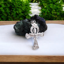 Load image into Gallery viewer, Djed Piillar Horus Ankh Silver Pendant Necklace