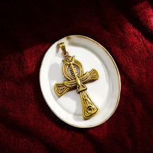 Load image into Gallery viewer, Djed Piillar Horus Ankh Gold Pendant Necklace