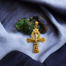 Load image into Gallery viewer, Djed Piillar Horus Ankh Gold Pendant Necklace