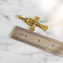Load image into Gallery viewer, Djed Piillar Horus Ankh Gold Pendant Necklace