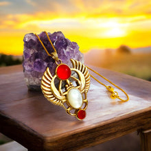 Load image into Gallery viewer, Gold Royal Mother Of Pearl Winged Scarab Pendant Egyptian Necklace