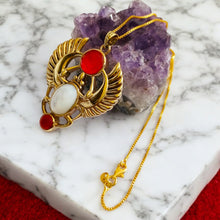 Load image into Gallery viewer, Gold Royal Mother Of Pearl Winged Scarab Pendant Egyptian Necklace