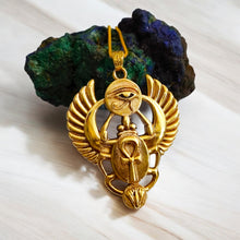 Load image into Gallery viewer, Gold Royal Mother Of Pearl Winged Scarab Pendant Egyptian Necklace
