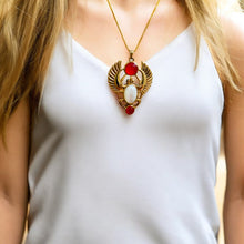 Load image into Gallery viewer, Gold Royal Mother Of Pearl Winged Scarab Pendant Egyptian Necklace