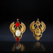 Load image into Gallery viewer, Gold Royal Mother Of Pearl Winged Scarab Pendant Egyptian Necklace
