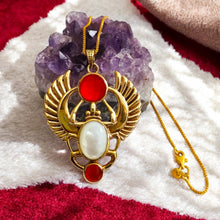 Load image into Gallery viewer, Gold Royal Mother Of Pearl Winged Scarab Pendant Egyptian Necklace