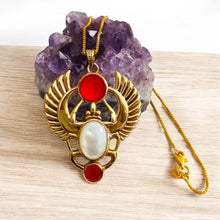 Load image into Gallery viewer, Gold Royal Mother Of Pearl Winged Scarab Pendant Egyptian Necklace
