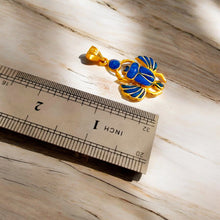 Load image into Gallery viewer, Gold Scarab Pendant Necklace, Dark Blue Sparkle Opal, Egyptian Revival Jewelry