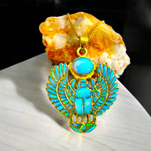 Load image into Gallery viewer, Gold Winged Royal Opal Scarab Pendant Necklace