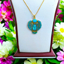Load image into Gallery viewer, Gold Winged Royal Opal Scarab Pendant Necklace
