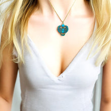 Load image into Gallery viewer, Gold Winged Royal Opal Scarab Pendant Necklace