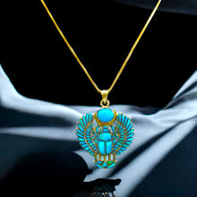 Load image into Gallery viewer, Gold Winged Royal Opal Scarab Pendant Necklace