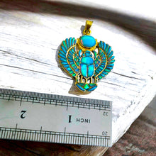 Load image into Gallery viewer, Gold Winged Royal Opal Scarab Pendant Necklace