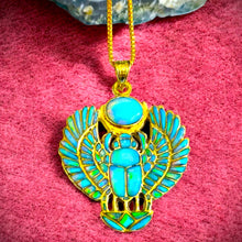 Load image into Gallery viewer, Gold Winged Royal Opal Scarab Pendant Necklace