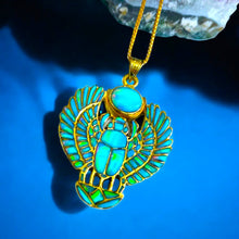 Load image into Gallery viewer, Gold Winged Royal Opal Scarab Pendant Necklace