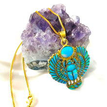 Load image into Gallery viewer, Gold Winged Royal Opal Scarab Pendant Necklace