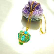 Load image into Gallery viewer, Gold Winged Royal Opal Scarab Pendant Necklace