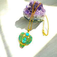 Load image into Gallery viewer, Gold Winged Royal Opal Scarab Pendant Necklace