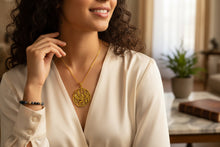 Load image into Gallery viewer, Gold Goddess Isis Pendant, Winged Egyptian Divine Necklace