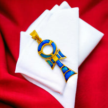 Load image into Gallery viewer, Sparkle Opal Blue Ankh Gold Pendant