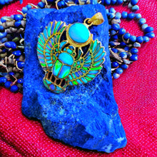 Load image into Gallery viewer, Gold Winged Royal Opal Scarab Pendant Necklace
