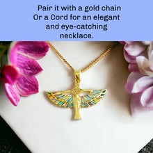 Load image into Gallery viewer, Winged Opal Goddess isis Gold Pendant Necklace