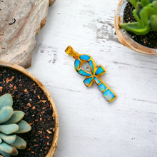 Load image into Gallery viewer, Opal Key of Life Ankh Gold Pendant Necklace