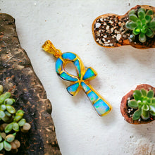 Load image into Gallery viewer, Opal Key of Life Ankh Gold Pendant Necklace