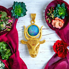 Load image into Gallery viewer, Opal Hathor Cow Head Gold Pendant