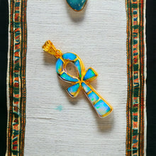 Load image into Gallery viewer, Opal Key of Life Ankh Gold Pendant Necklace