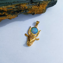 Load image into Gallery viewer, Opal Hathor Cow Head Gold Pendant
