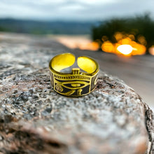 Load image into Gallery viewer, Eye of Horus Ankh Adjustable Gold Ring