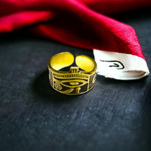 Load image into Gallery viewer, Eye of Horus Ankh Adjustable Gold Ring