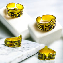 Load image into Gallery viewer, Eye of Horus Ankh Adjustable Gold Ring