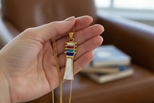 Load image into Gallery viewer, Mother of Pearl Djed Pillar Pendant, Gold Egyptian Revival Necklace