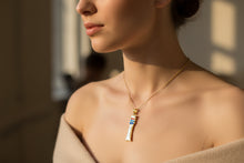 Load image into Gallery viewer, Mother of Pearl Djed Pillar Pendant, Gold Egyptian Revival Necklace