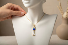 Load image into Gallery viewer, Mother of Pearl Djed Pillar Pendant, Gold Egyptian Revival Necklace