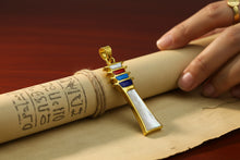 Load image into Gallery viewer, Mother of Pearl Djed Pillar Pendant, Gold Egyptian Revival Necklace
