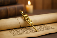 Load image into Gallery viewer, Gold Hathor Sistrum Pendant, Egyptian Revival Amulet Necklace