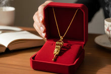 Load image into Gallery viewer, Gold Hathor Sistrum Pendant, Egyptian Revival Amulet Necklace