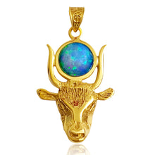 Load image into Gallery viewer, Opal Hathor Cow Head Gold Pendant