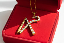 Load image into Gallery viewer, Gold Crook and Flail Necklace, Egyptian Heka Pendant with Mother of Pearl