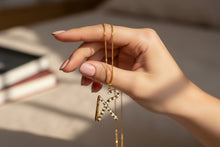 Load image into Gallery viewer, Gold Crook and Flail Necklace, Egyptian Heka Pendant with Mother of Pearl