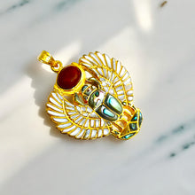 Load image into Gallery viewer, Gold Royal Mother Of Pearl Winged Scarab Pendant Egyptian Necklace